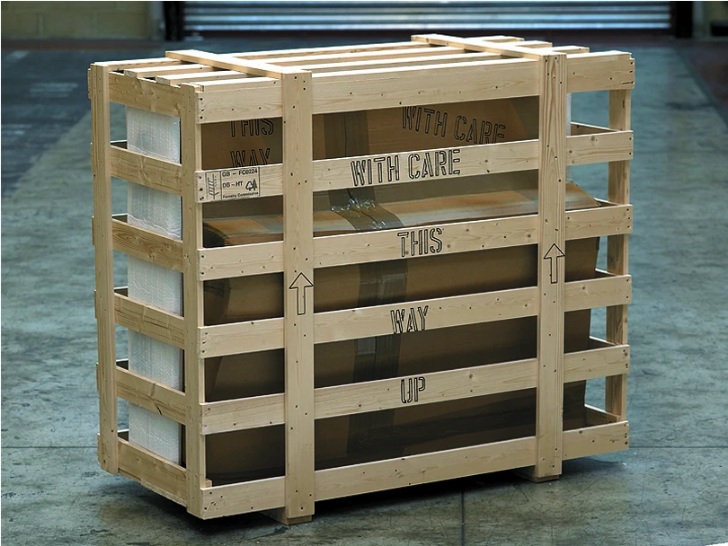 Piano in crate
